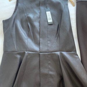 BCBGMAXAZRIA faux leather asymmetrical peplum top coffee bean M